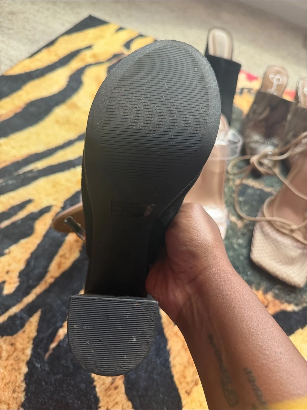 Fashion Nova Black Suede Platform Mule Heels